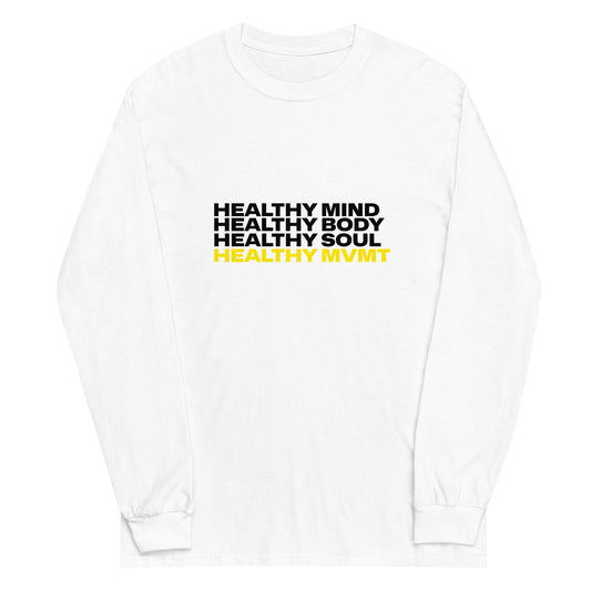 Mind Body Soul (White) | Men's Long Sleeve Tee by HealthyMVMT