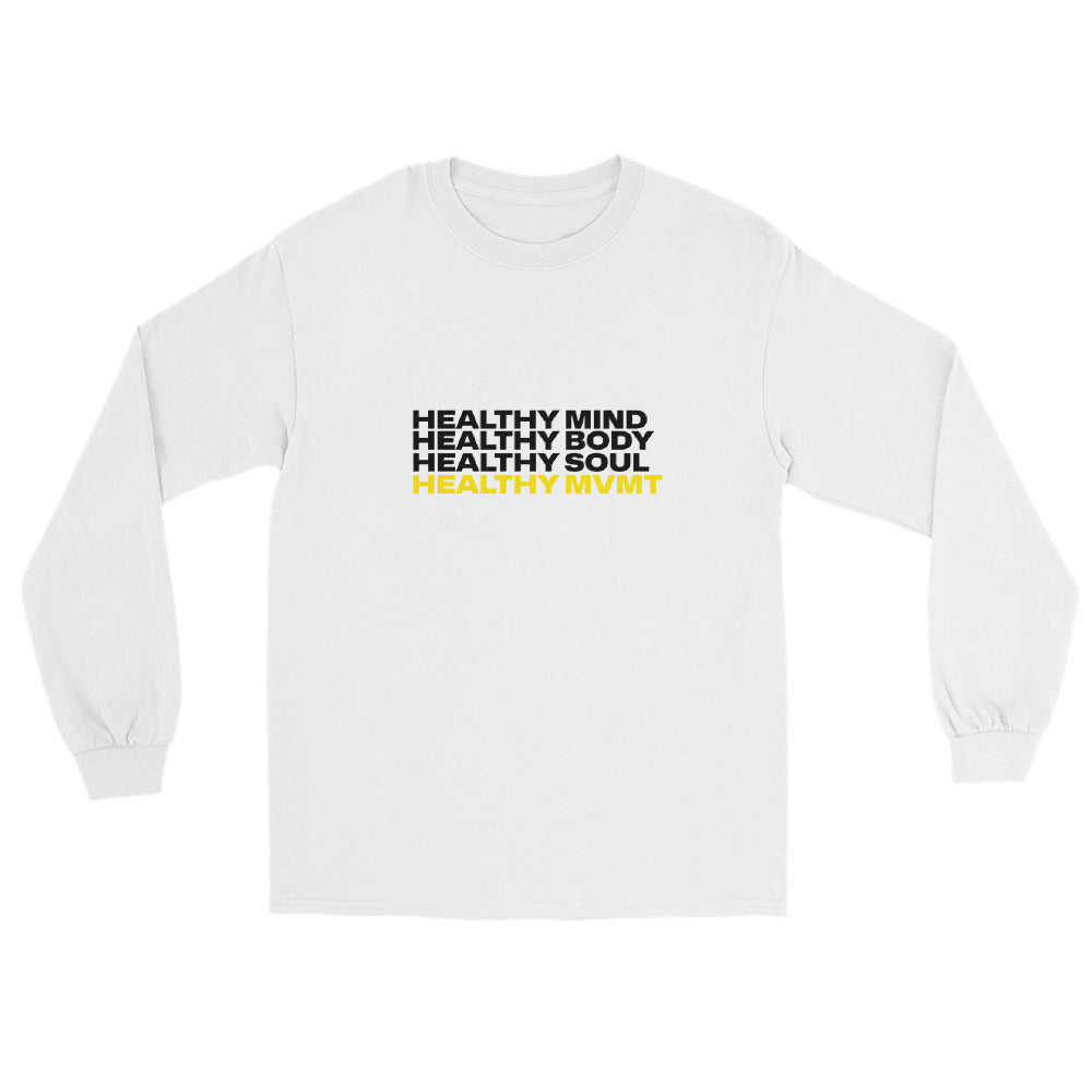 Mind Body Soul (White) | Men's Long Sleeve Tee by HealthyMVMT