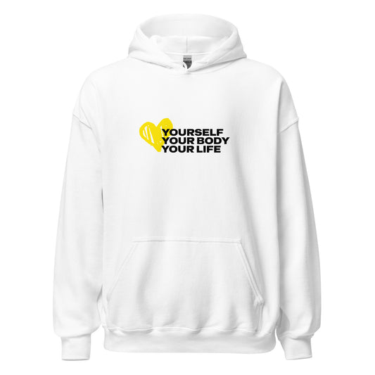 Love Yourself (White) | White Women's Hoodie by HealthyMVMT